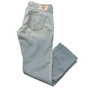 Vintage True Religion Women’s Lizzy Pinstripe Capri Jeans - Light Wash - 26